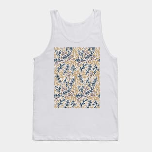 Botanicals and Dots - Hand Drawn Design - Navy Blue, Yellow, Brown, and Cream White Tank Top